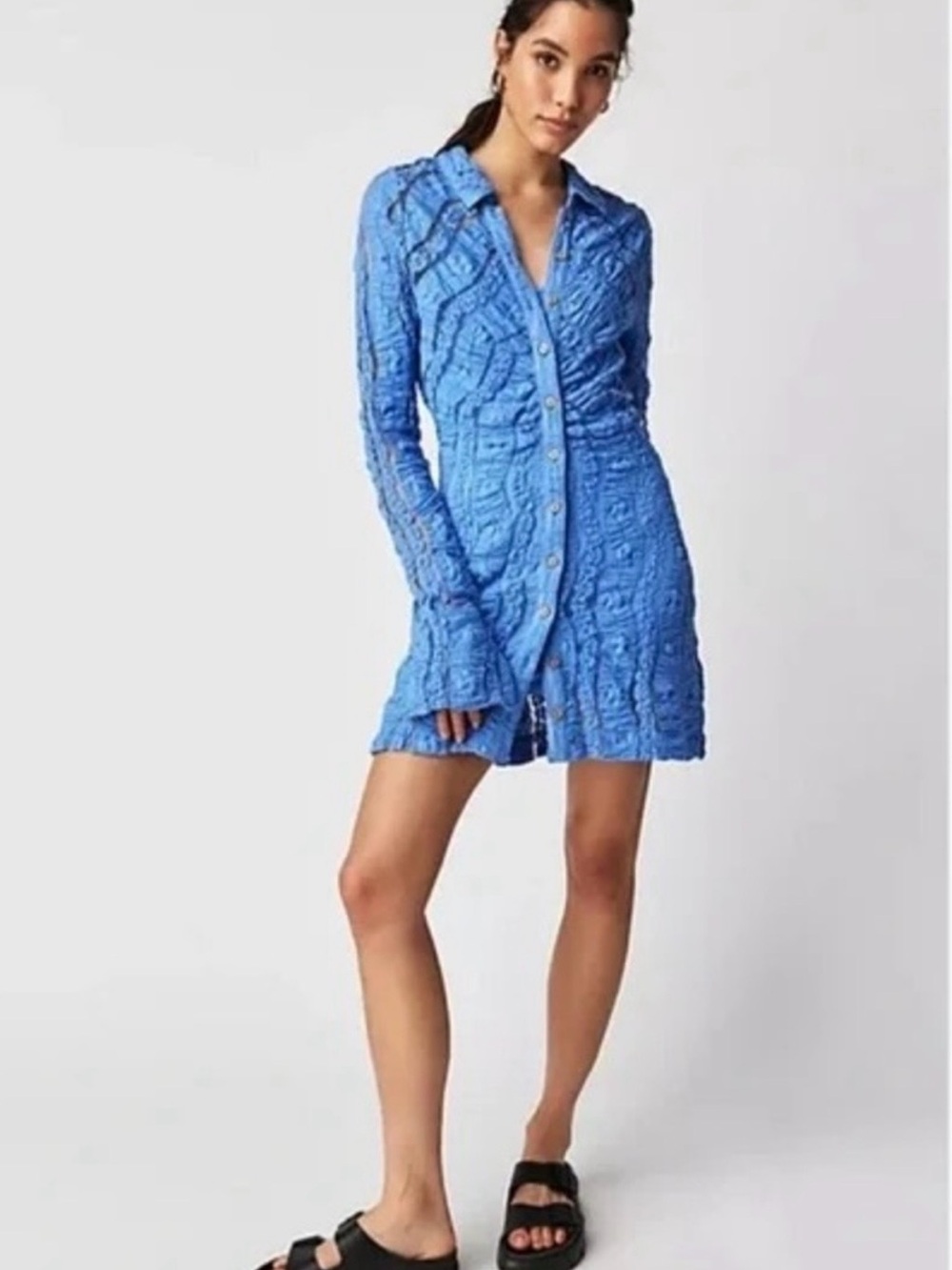 Free People Bright Blue Button-Front Knit Dress